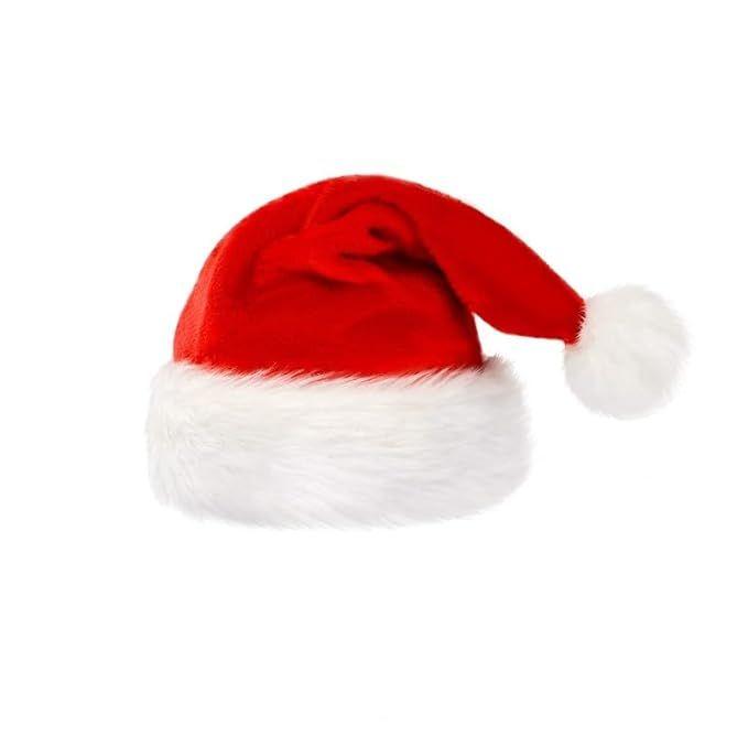 

Unisex Santa Cap for Adults Soft Comfortable Plush Fur Santa Hat | Christmas Party Supplies Decoration | Santa Claus Cap for Christmas Celebration Pack of 10