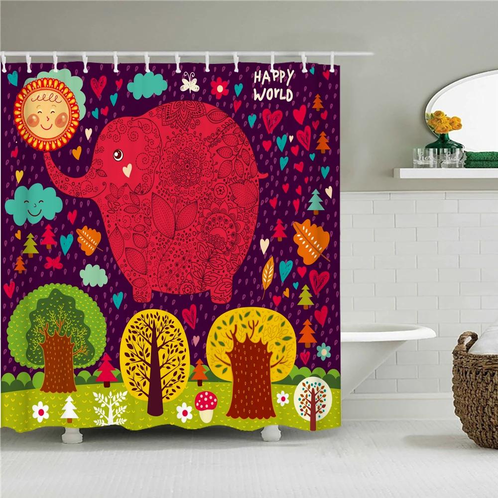Cute Cat Shower Curtain Lovely Cartoon Funny Colorful Animal Pattern for Pet Kids Girls Fabric Bathroom Decor Curtains with Hook