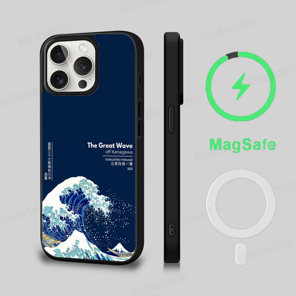 Classic Artwork Great Wave Off Kanagawa Magnetic Matte Phone Case For IPhone 16 17 15 14 13 12 11 For Magsafe Wireless