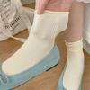 Anti-Pilling Boneless Solid Color Curled Edge Vertical Striped Confinement Socks Thin Breathable Cotton Loose Mouth Mid-Tube Stacked Socks