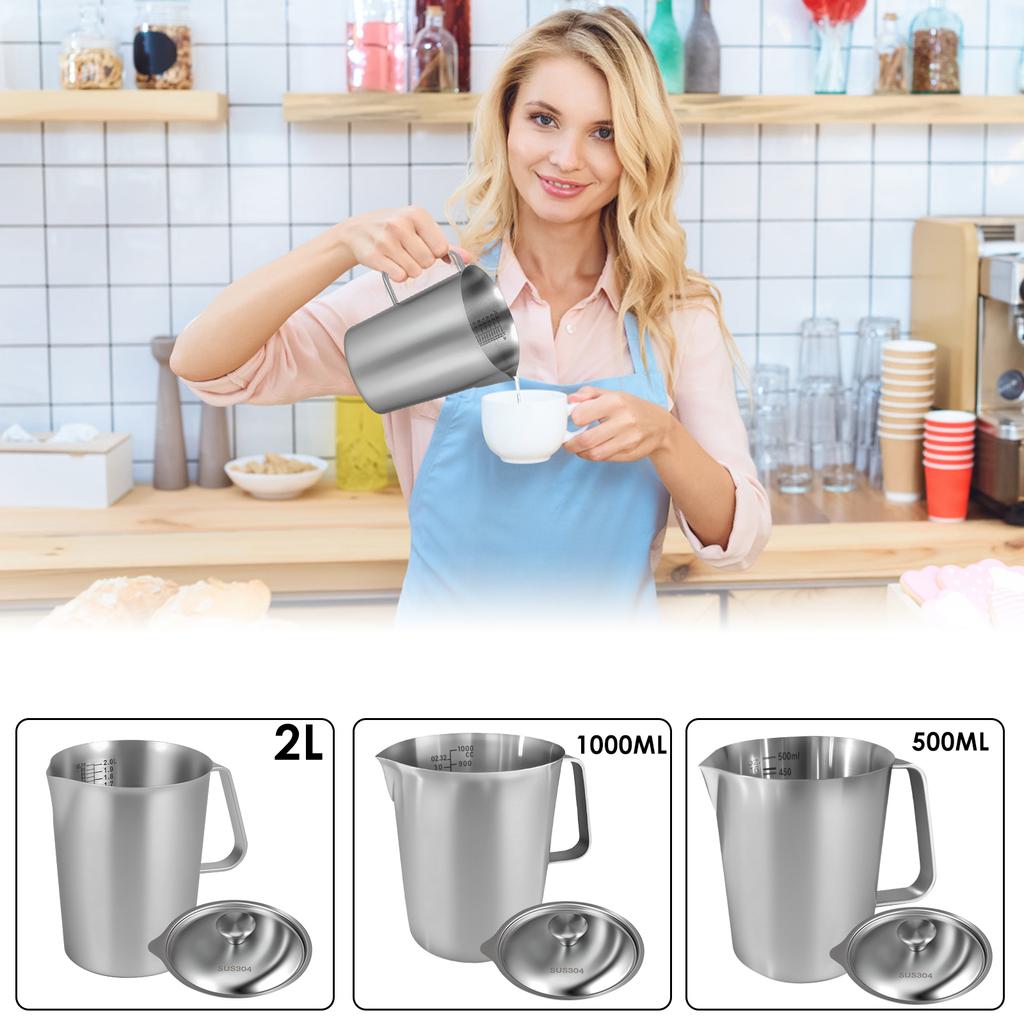 Stainless Steel Milk Frother Jug Coffee Milk Frothing Jug Latte Pitcher Metal Graduated Beaker With Marking Espresso Barista Too
