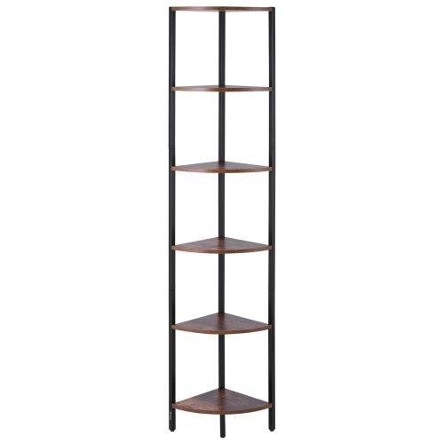 VEVOR 6 Tier Corner Shelf, Tall Corner Stand with LED Light, Wall Shelves Tower Storage Organizer with Metal Frame & Wooden Shelves