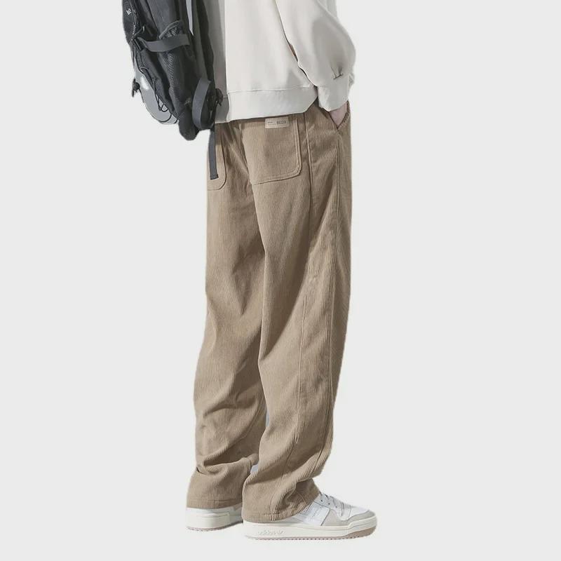 Men's Trendy Corduroy Wide-Leg Pants - Loose Fit, Straight Cut for Spring, Autumn, and Winter Sports and Casual Wear