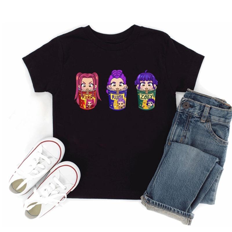 Hot Sale Kpop Demon Hunters Print Fashion Kids T-shirt Baby Boys Girls Clothes Summer Children Cotton Short Sleeve Black T shirt