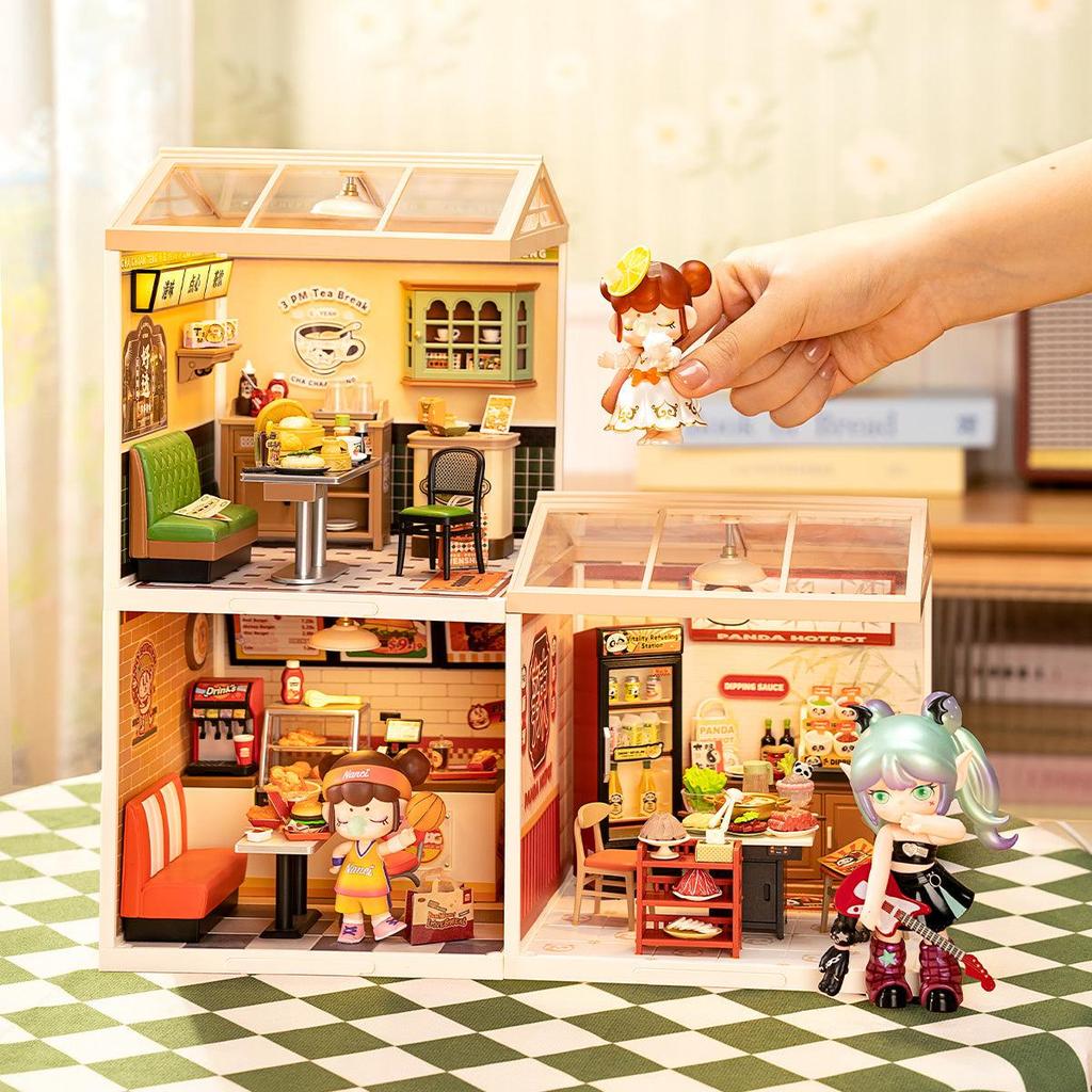 ROBOTIME Rolife 3D Puzzle Super Creator Hong Kong Bites Cafe DIY Miniature House (DW021) | 1:24 Scale