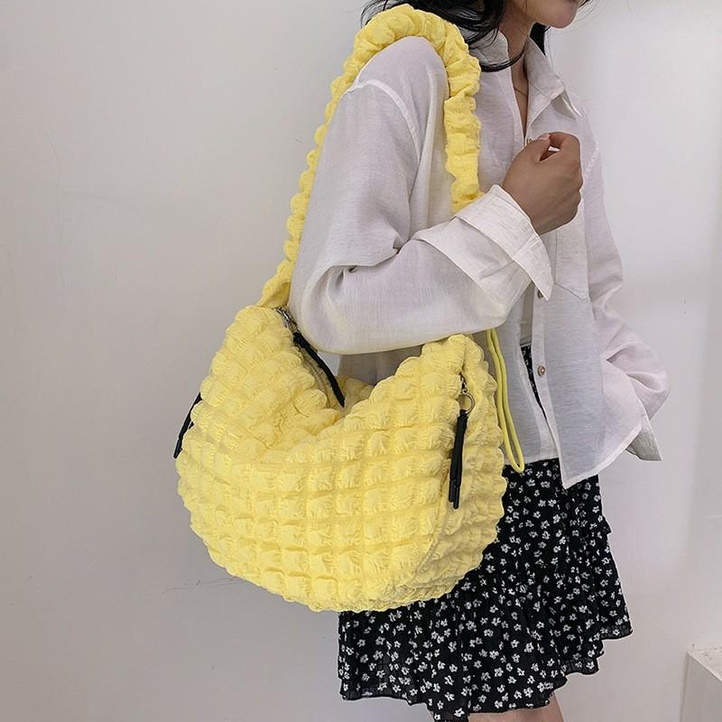 2025 New Seersucker Pleated Niche Knitted Bag Women's Casual One-shoulder Cross-body Large Capacity Cloud