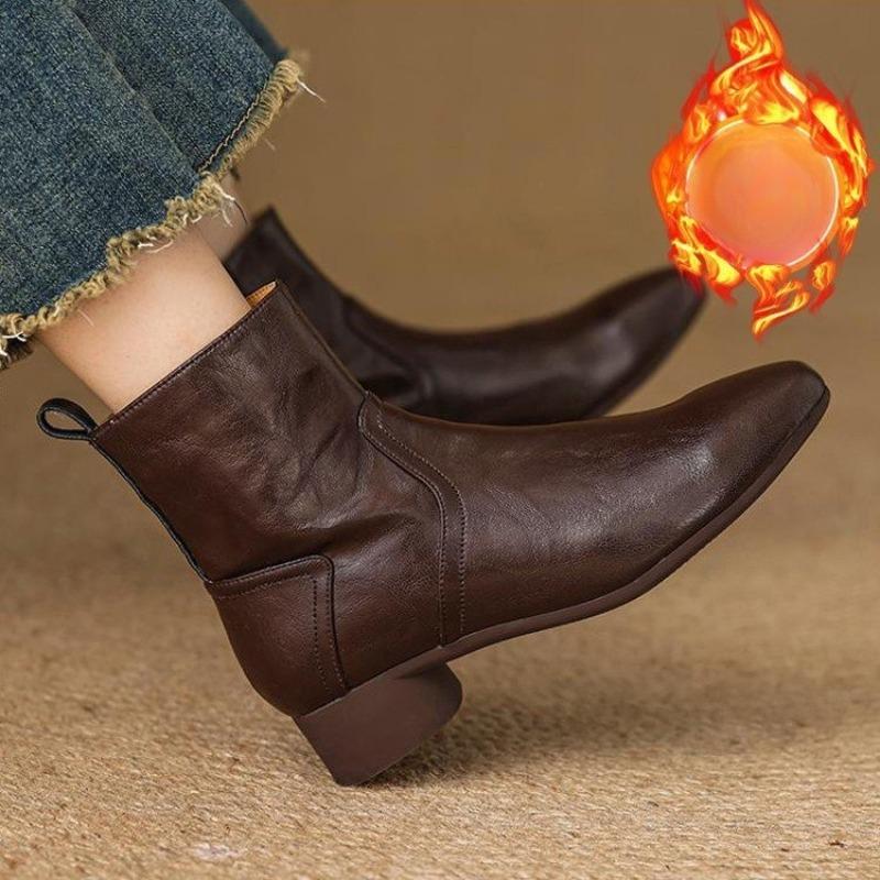 

Pointed-toe Vintage Flat Boots, Soft Leather Soles, Low Heels, Versatile Cotton Shoes for Women 40 коричневий