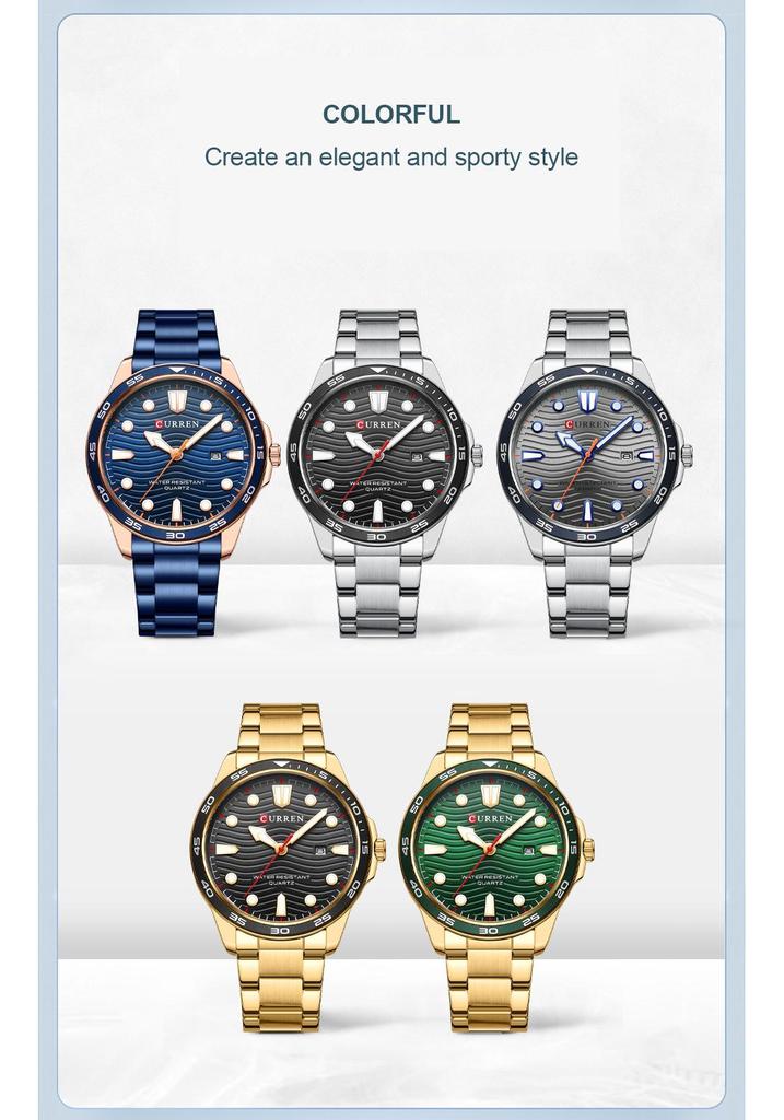 CURREN 8426 Men's Waterproof Steel Band Sports Quartz Watch with Calendar