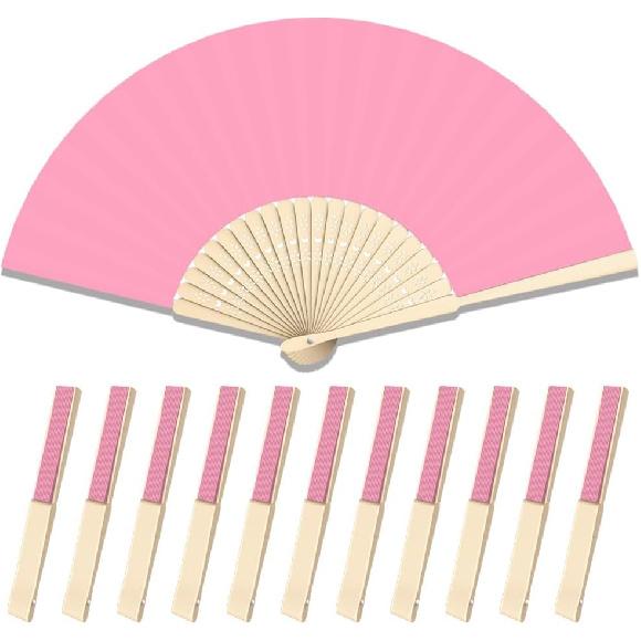 12 Pcs Paper Folding Hand Fan, 8.26 Inch Portable Small Handheld Wedding Fan Bulk for Wedding Guests, Party Favors, Bridal Baby Shower Decorations,