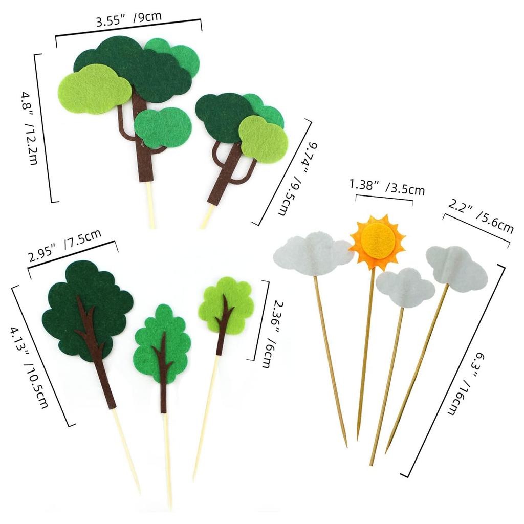 Dinosaur Cake Toppers, Cute Dinosaur, Cloud, Sun, Tree,14pcs Cake Decoration for Boy, Kid’s Birthday Party, Baby Shower