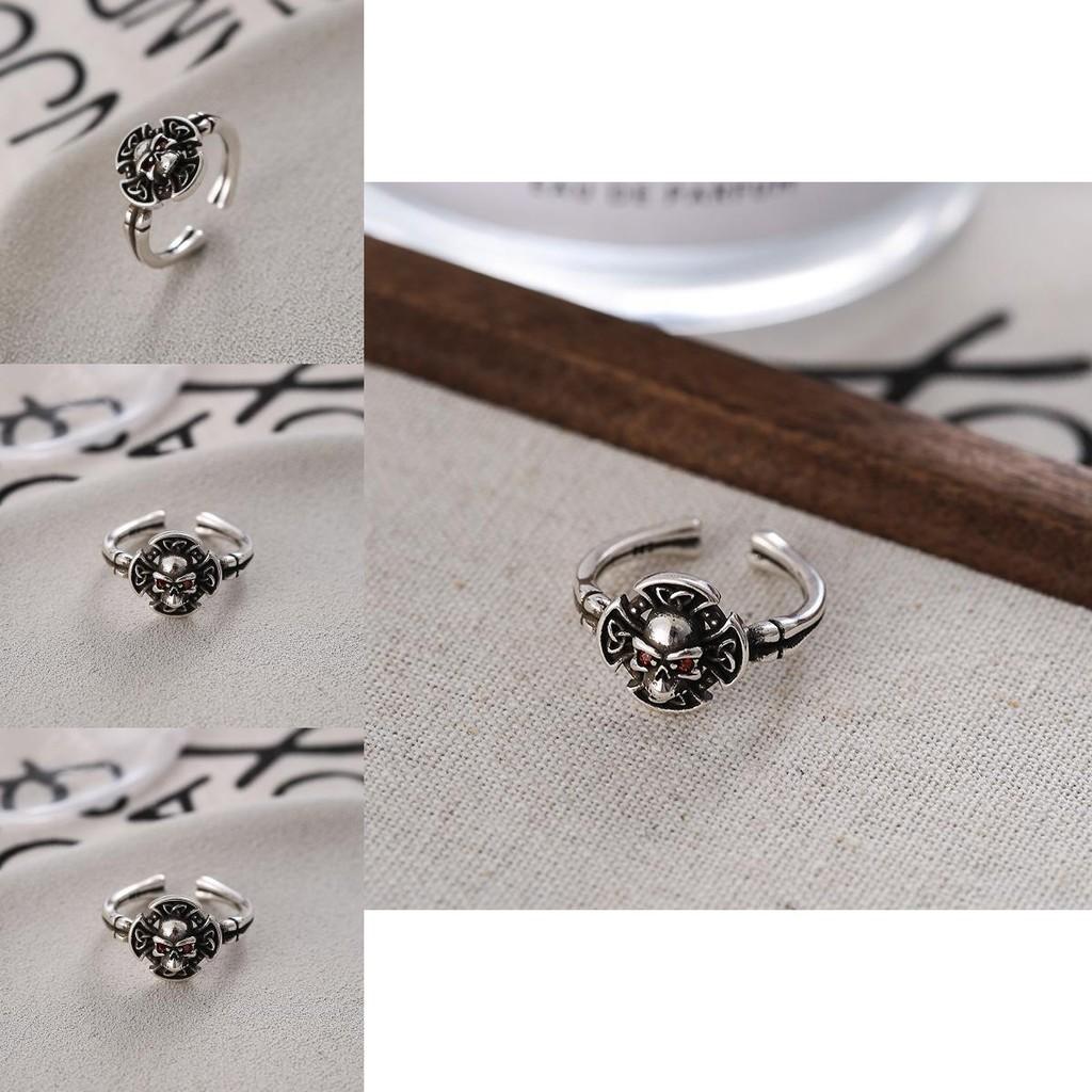 Unique Vintage Geometric Skull Zircon Ring For Women Adjustable Punk Fashion Accessory