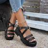 Plus Size Roman Sandals Summer New Round Toe Open Toe Slim Strap Platform One Strap Block Heel Kitten Shoes