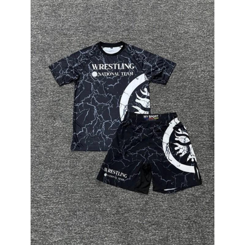 Mens 2026 Sportswear Set Short Sleeve T-Shirt Shorts 3D Printed Mesh Athletic Outfit Boxing Training