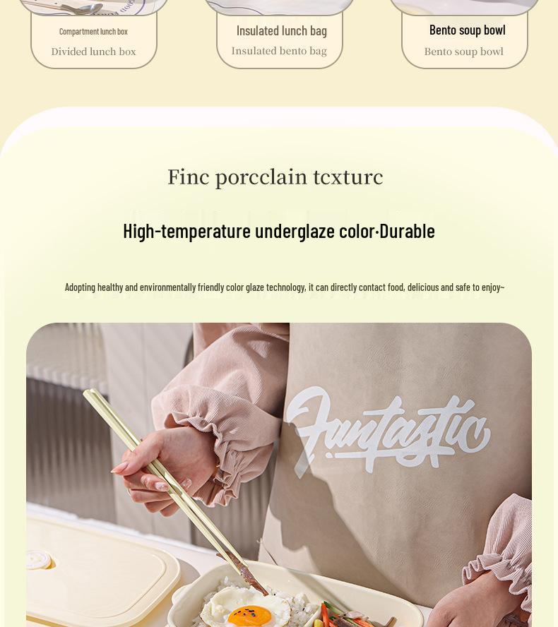 Ceramic Divided Lunch Box with Lid – Microwave Safe Bento Box for Students and Office Workers