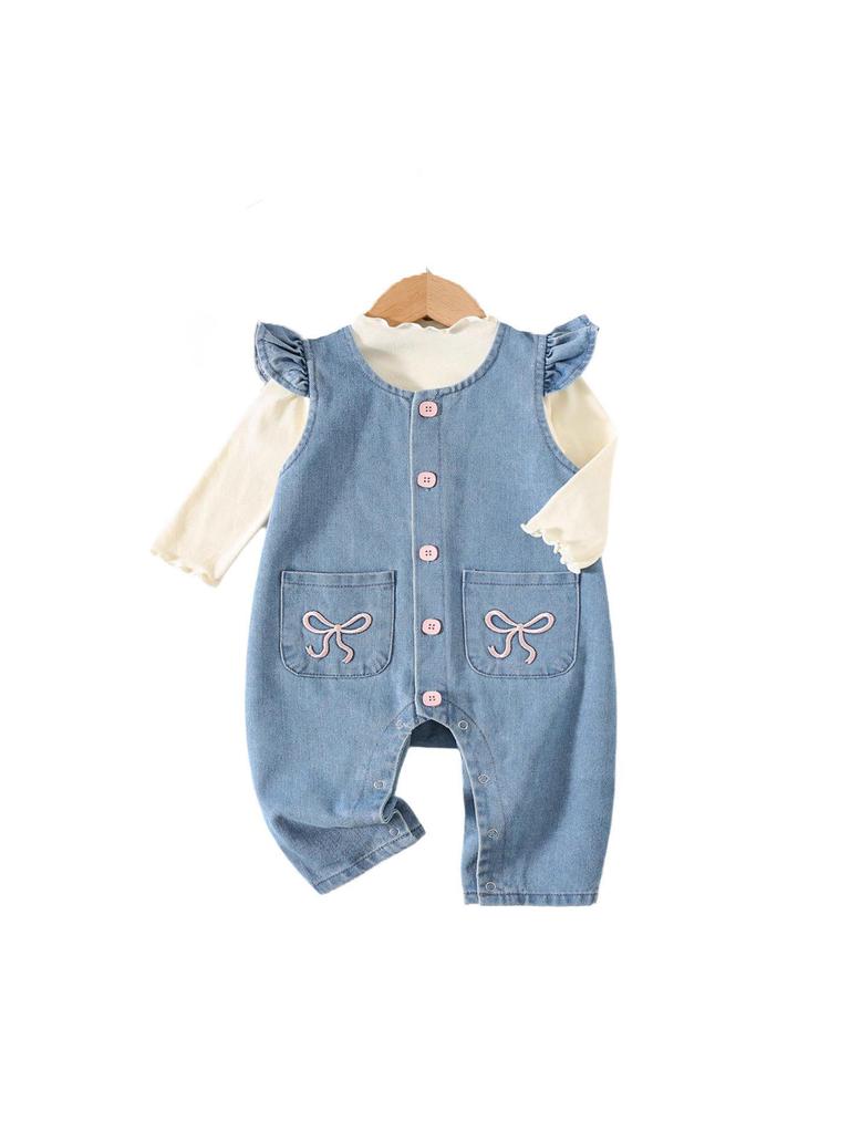 Baby Girl Denim Overalls: Cute and Fashionable Spring & Autumn Romper Set for Infants
