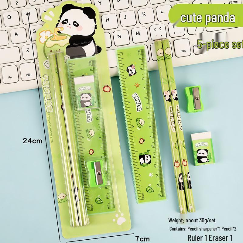 Cartoon Pencil Set with Ruler, Eraser, and Sharpener for Primary Students
