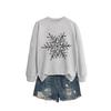 Women's Black & White Snowflake Round Neck Long Sleeve Hoodie - Christmas Casual Fashion for Autumn/Winter.