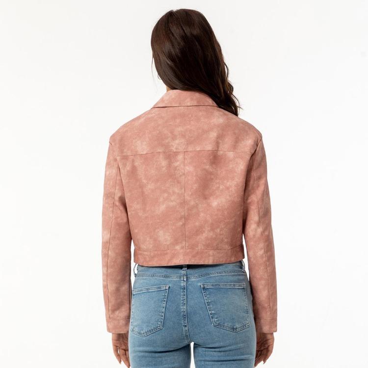 Women Fashion Slim Fit Pu Leather Jacket Long Sleeve Lapel Collar Zipper Outerwear for Fall Winter