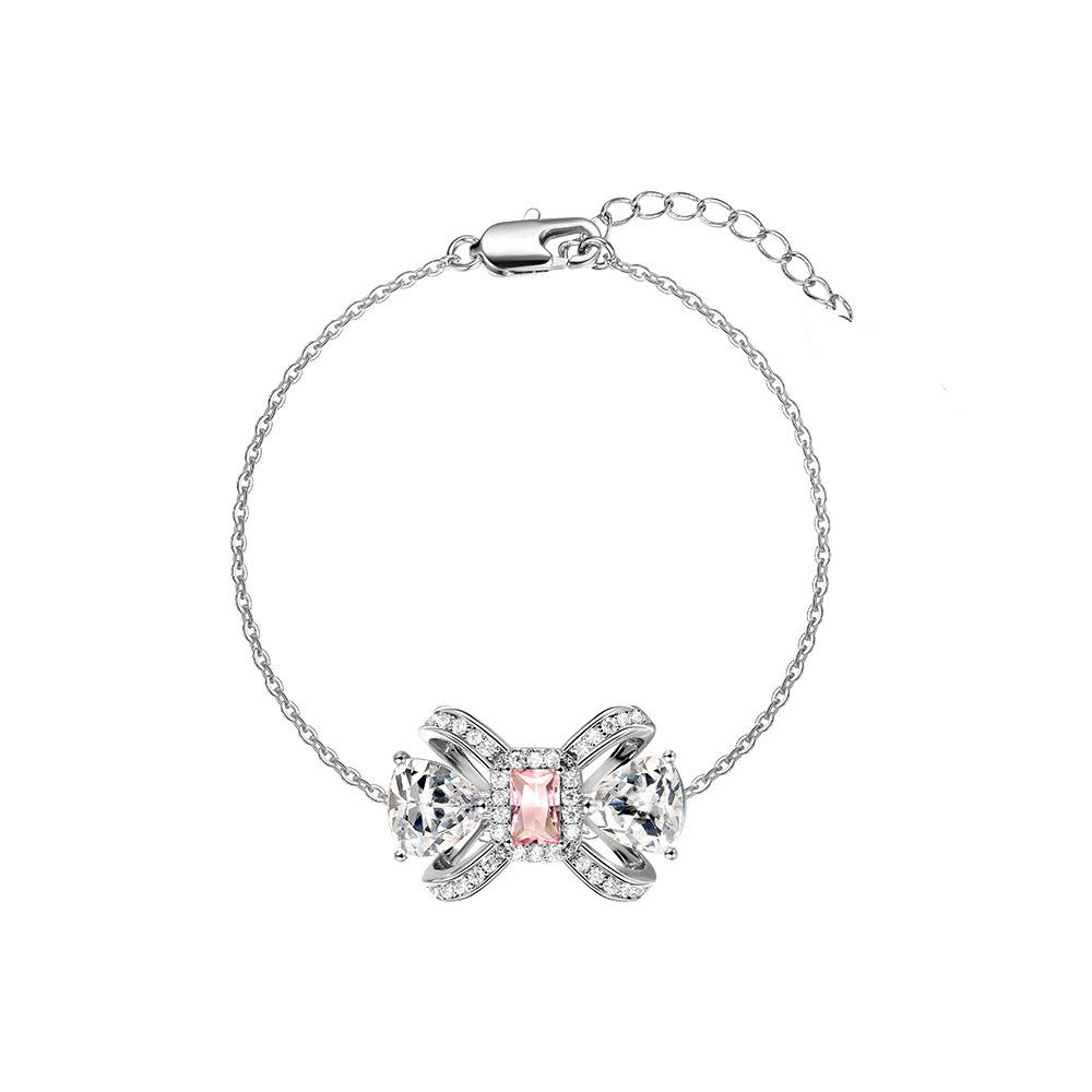 Light Luxury Cold Wind Summer Slightly Inlaid With Diamonds Bow Color Matching Earrings Temperament Collarbone Necklace Pink Diamond Ring