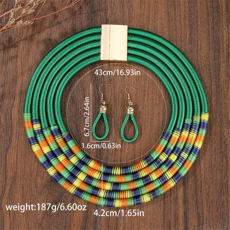 African Jewelry Set for Women Necklace Earrings Multi-layer Woven Choker Bridal Wedding Accessories