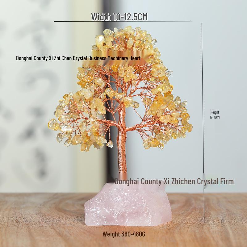 Rose Quartz Crystal Money Tree with Copper Wire, Tree of Life Decorative Ornament