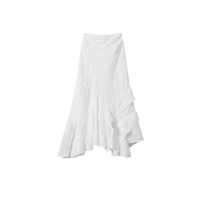 

Белая миди-юбка с эластичной талией и нерегулярным кружевом - Японский нежный стиль для весны 2025 Large белый
