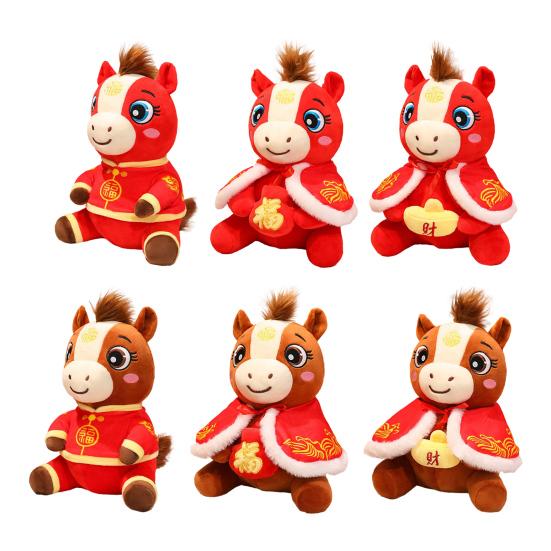 Pony Plush Toy Wear Tang Suit Cape 2026 Year of The Horse Zodiac PP Cotton Filling Pony Decor Chinese New Year Gift for Kids Collectors
