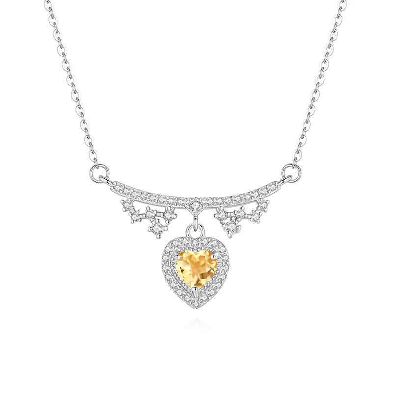 S925 sterling silver necklace women's natural peridot love pendant amethyst citrine light luxury high-end collarbone chain elegant women's jewelry
