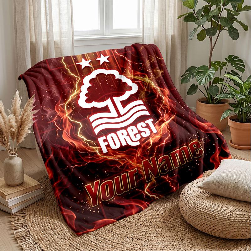 Coperta in Flanella Nottingham Forest FC con Testo Nome Personalizzato Logo Calcio Coperta in Pile Personalizzata Regalo Speciale per Divano Camera da Letto Casa