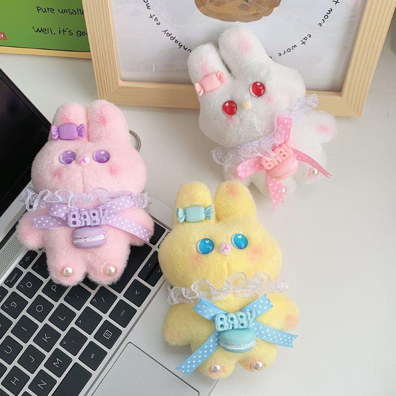 New Cute Lace Rabbit Plush Doll Mini Claw Machine Doll Girl Heart Backpack Keychain Small Gift