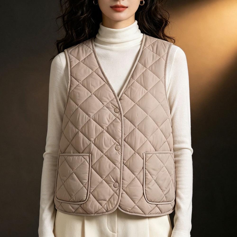 Women's 2025 Collarless Cotton Vest - Autumn/Winter Large Size Round Neck Waistcoat