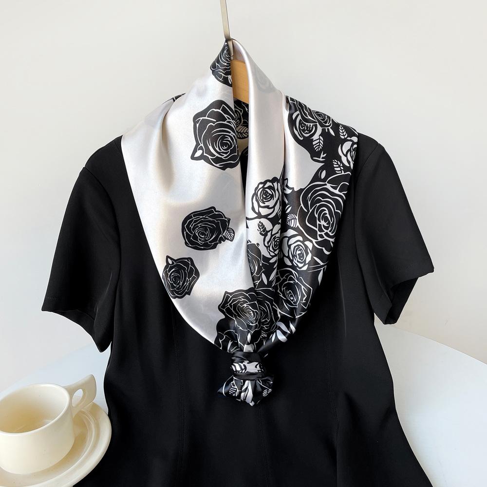 Silk Scarf Large Square Scarf Women's New 91cm Headscarf Satin Scarf Satin Square Scarf European and American Printed Shawl Wholesale