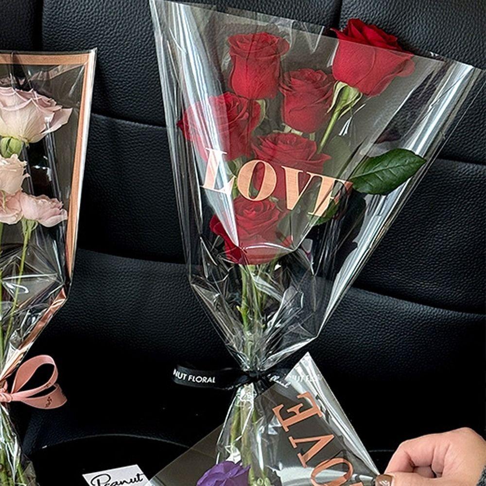 

30pcs Waterproof LOVE Flower Wrapping Bags Transparent Floral Rose Gift Bags Wedding Birthday Party Style 1