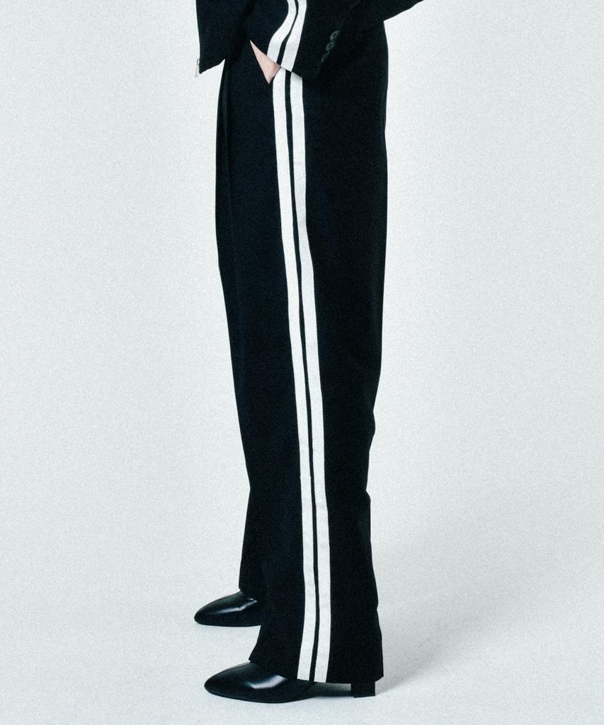 Ssioemi [Unisex] Satin-Trimmed Racing Trousers (Black)