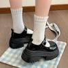 Black French British Style Platform Heightening Small Leather Shoes Women's 2025 New Summer Thick Heel Light Mouth Mary Jane Single Shoes