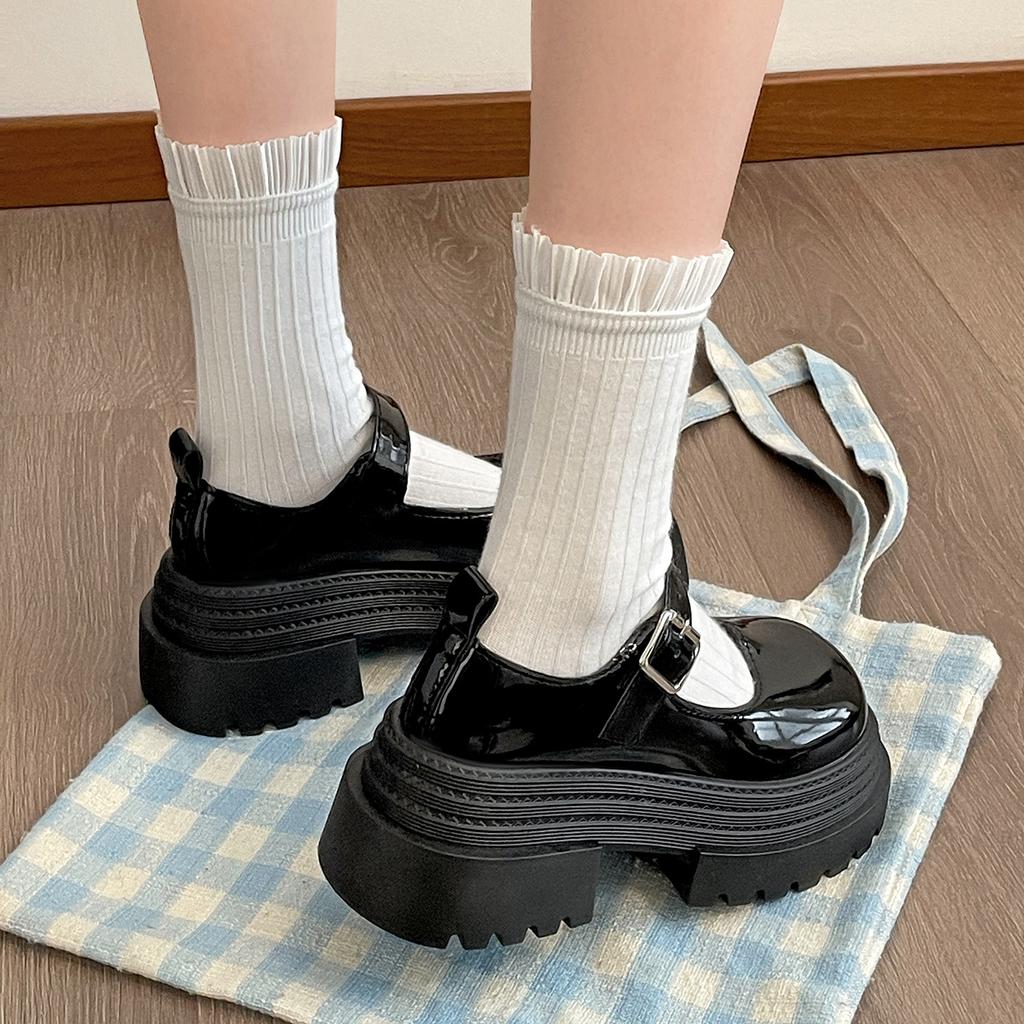 Black French British Style Platform Heightening Small Leather Shoes Women's 2025 New Summer Thick Heel Light Mouth Mary Jane Single Shoes