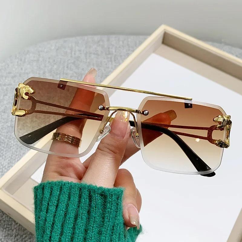 Luxury Rimless Square Sunglasses Men Women Fashion Brand Designer Vintage Sun Glasses Male Female Fashion Retro Oculos De Sol
