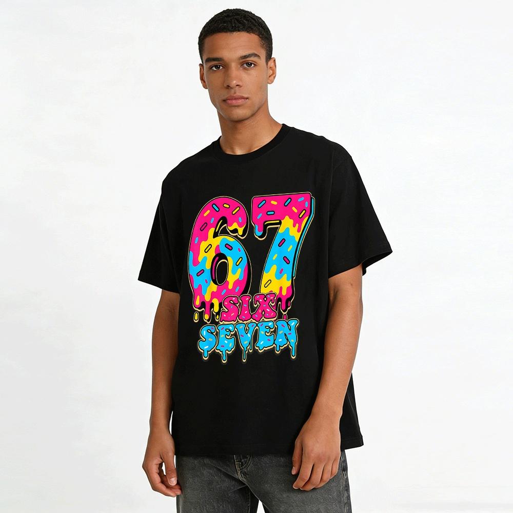 Colorful Doughnut Drip Print 67 SIX SEVEN Casual Unisex T-Shirt Pure Cotton T-shirt
