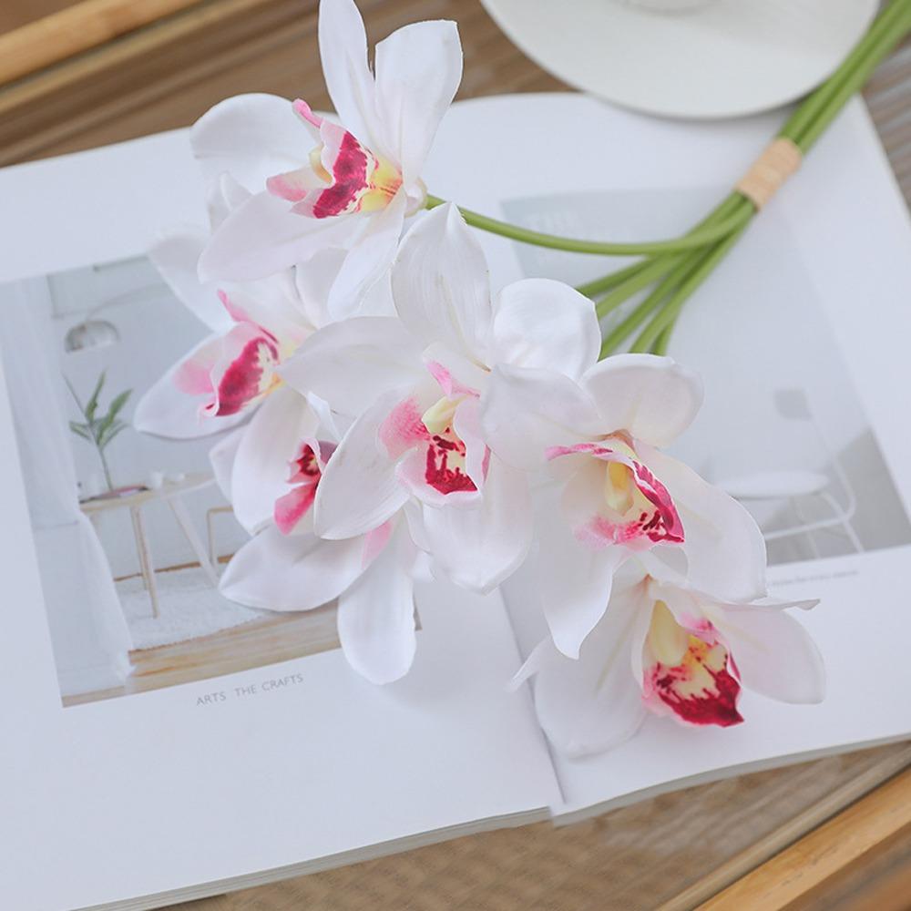 6pcs Realistic Artificial Cymbidium Flowers Real Touch Fake Flower  Outdoor Garden Decor