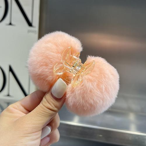 

;Милая маленькая заколка для волос в форме шарика ; Заколка для волос ins настоящий кролик Рекс, осенне-зимняя сетчатая красная вишневая маленькая заколка, плюшевые аксессуары для волос