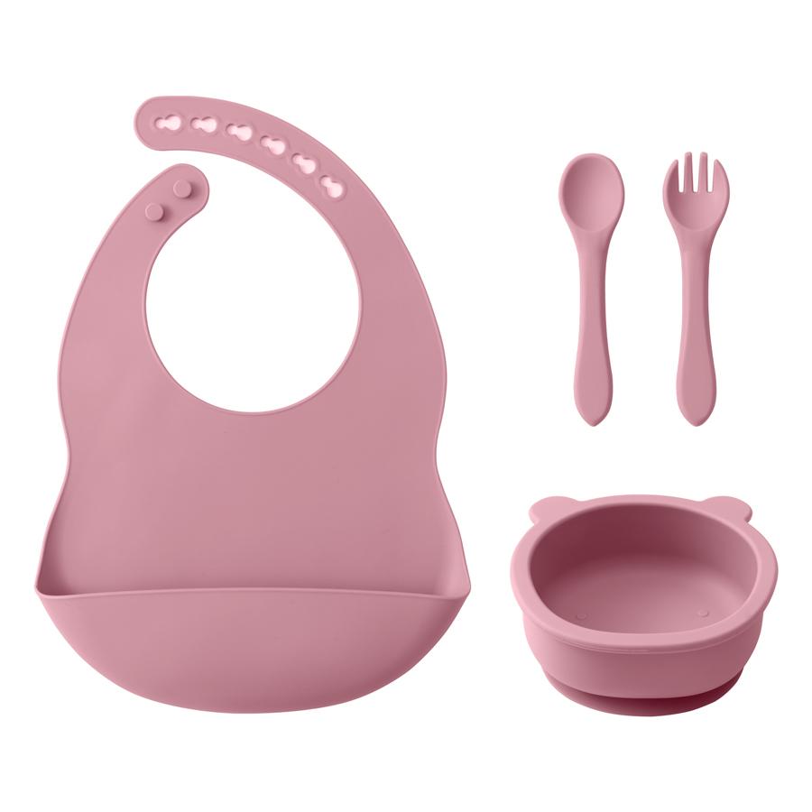 

Оптовая продажа силиконовой детской посуды, набор для кормления детей, силиконовая миска на присоске, тарелка, ложка, вилка, водонепроницаемые нагрудники для малышей