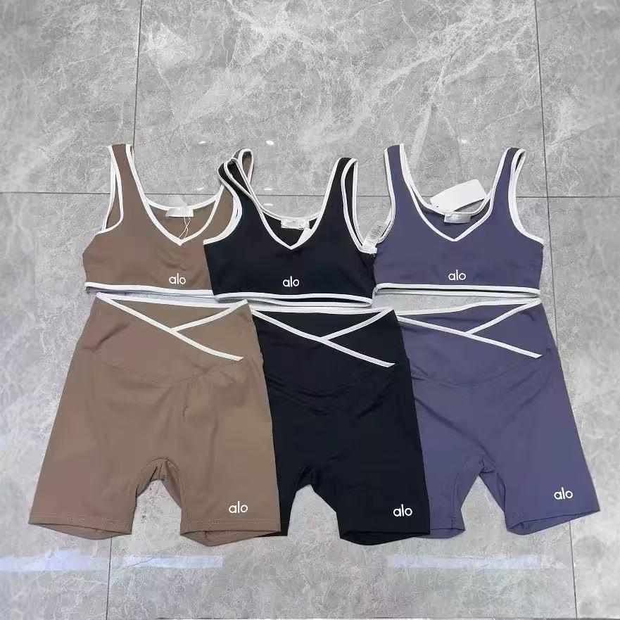 ALO25 Women s High-Waisted Color Block Sports Set: Backless, Tight, Nude Feel for Yoga, Running, Fitness. Medium