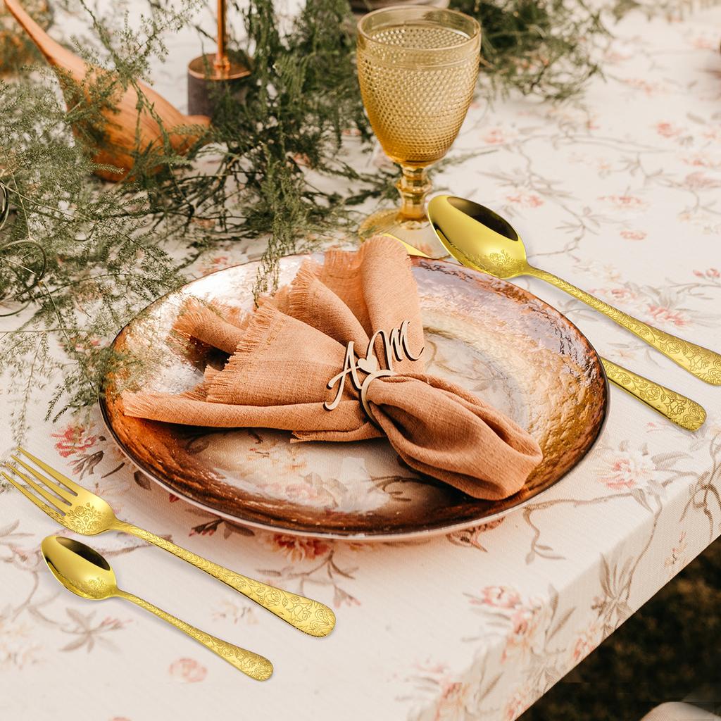 Chinese Patterned Stainless Steel Tableware Set for Household Knives  Forks  Spoons  Black 20/40 Piece Set