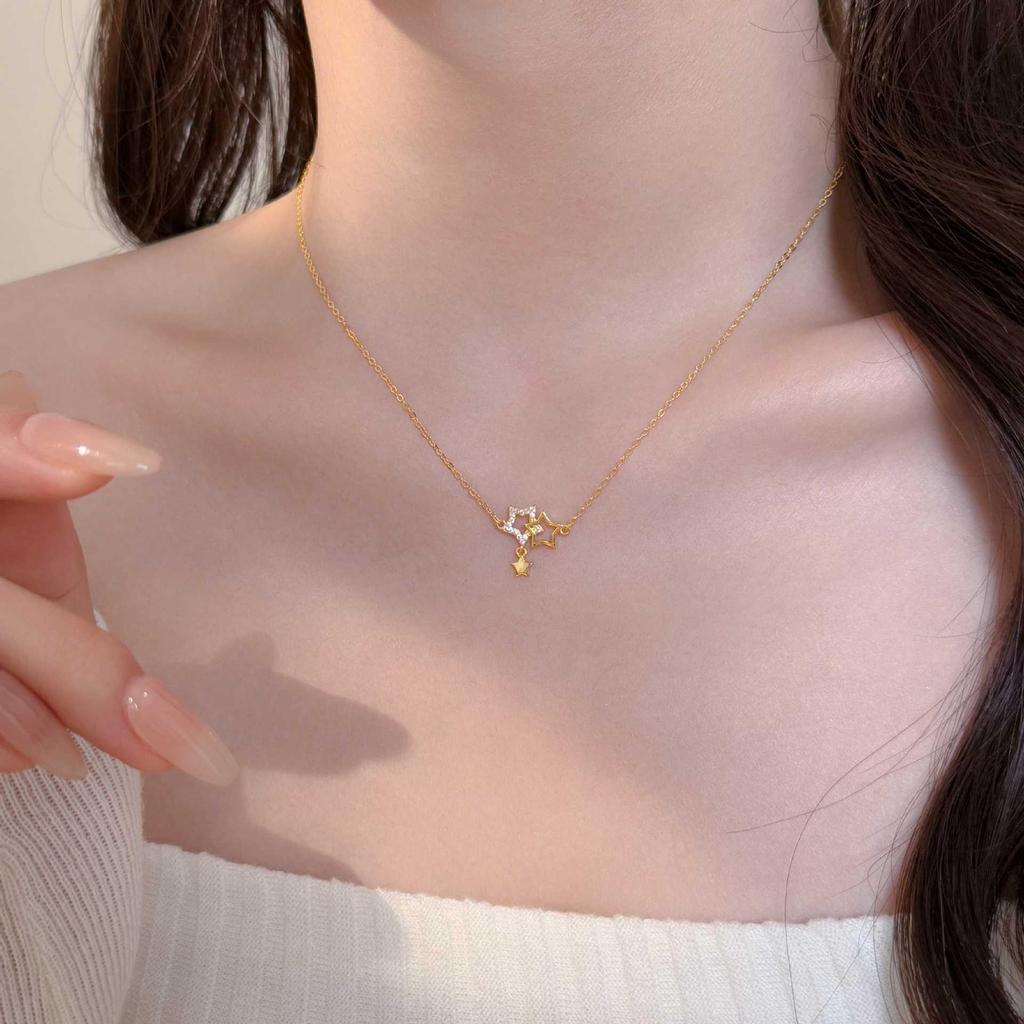 Women’s Pure Silver Star Necklace: Niche Design, High-End Style, Small Clavicle Chain