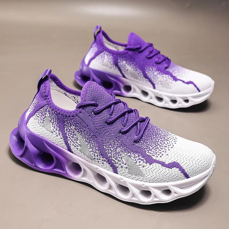 

Кроссовки для бега женские, легкие сетчатые, дышащие и удобные плоские мягкие теннисные туфли, кроссовки для женщин с клинковым механизмом 45 фиолетовый