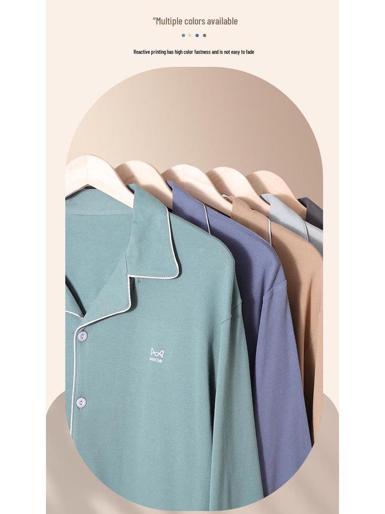 Cat Man 2025 Men's All-Cotton Long Sleeve Homewear Set for Teens