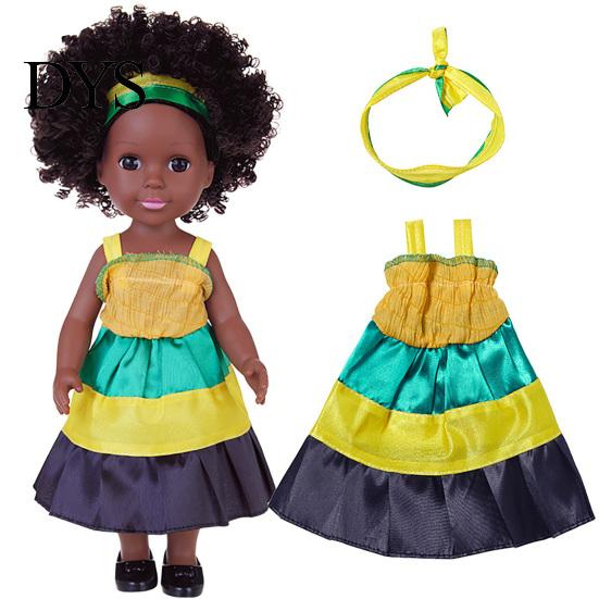 Realistic Black Girl Dolls 14 Inch Doll with Afro Hair, Soft Vinyl Posable Play for Girls Kids, Dress Up Fashion Toy Accessories, Gift Children