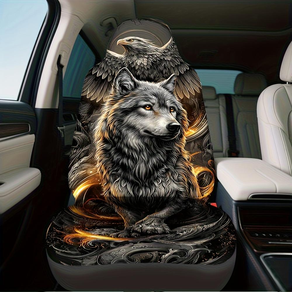 2pcs, Eagle And Wolf Harmony Print Universal Car Seat Covers, Decorative And Stylish Coversor, Easy To Install And Washable, Add