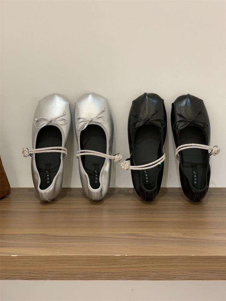 Fashion IPPEUM Silver Mary Janes For Women 2025 New Fashion Round Toe Ballet Flats Shoes Ballerina
