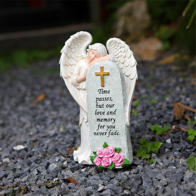 Handcrafted Religious Link Monument Cemetery Ornament Detailed Angel Figure Underweight Resin Sculpture For Gardens